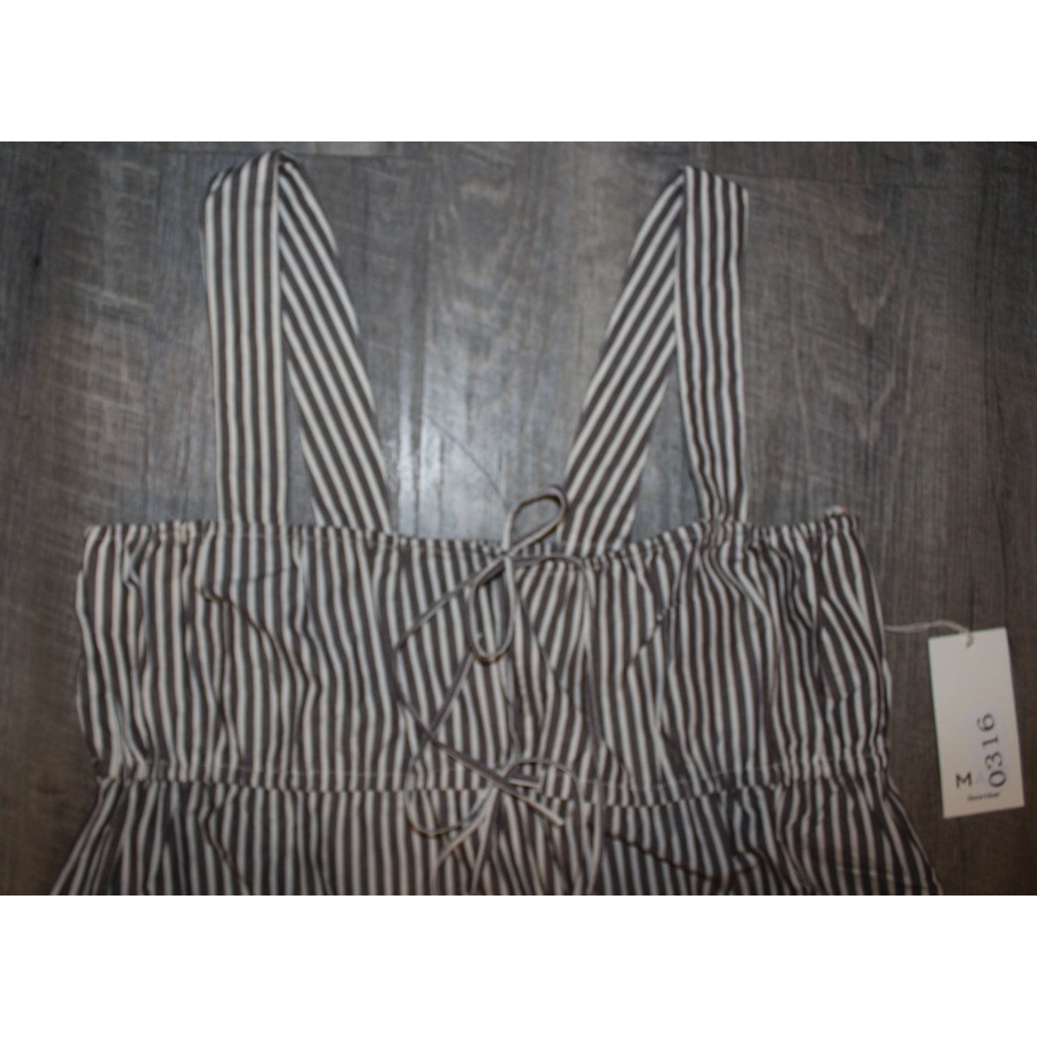 Mate The Label Organic Stripe Poplin Empire Tie Midi Dress M Nwt Brown White — image 6 of 8